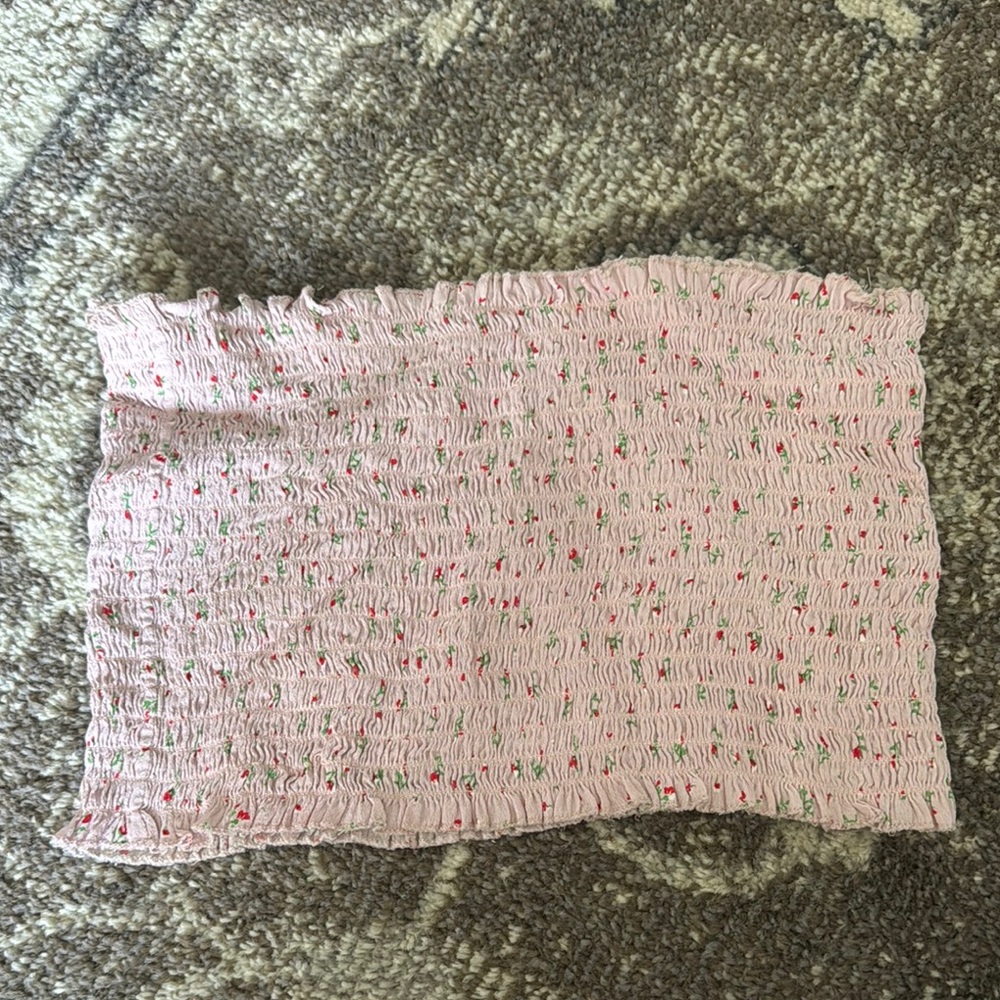 Brandy Melville Pink Smocked Tube Crop Top